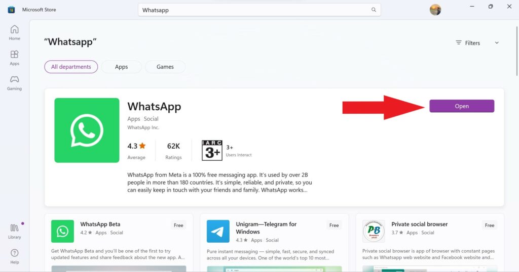Updating WhatsApp on Windows 11