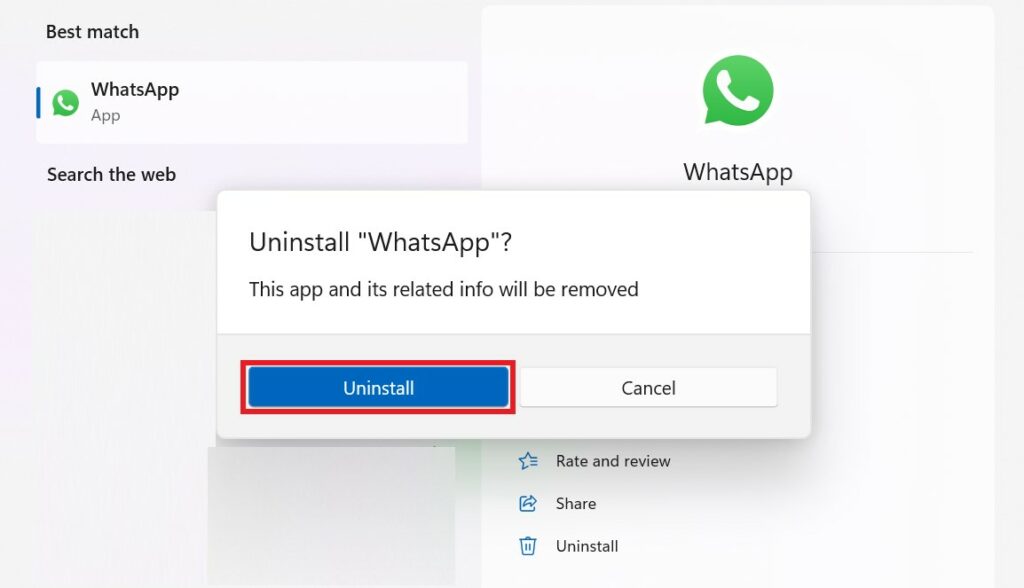 Confirming Uninstallation of WhatsApp