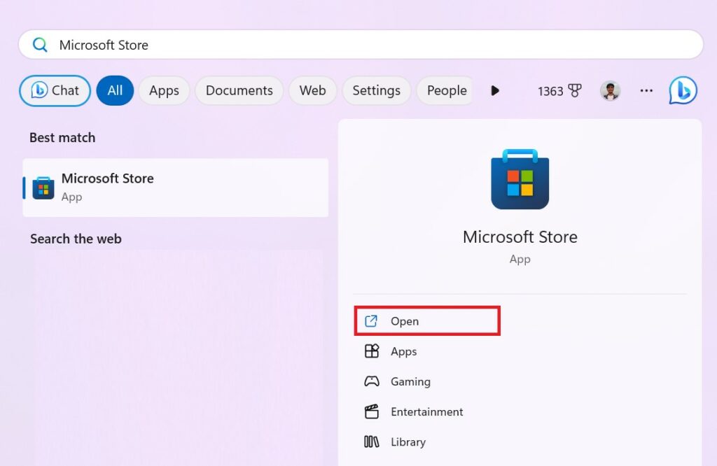 Open Microsoft Store on Windows 11