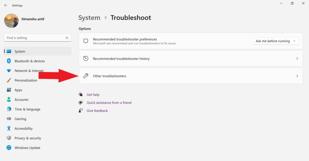 Other Troubleshooter Settings in Windows 11