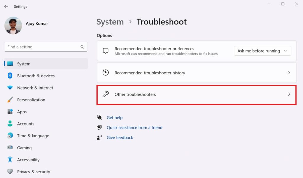 Other Troublesshooters on Windows