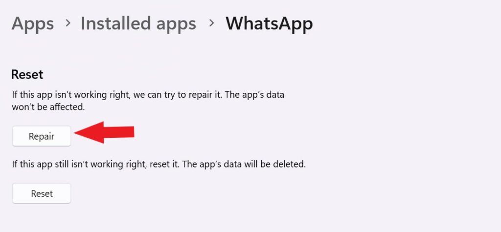 Repair WhatsApp System Files