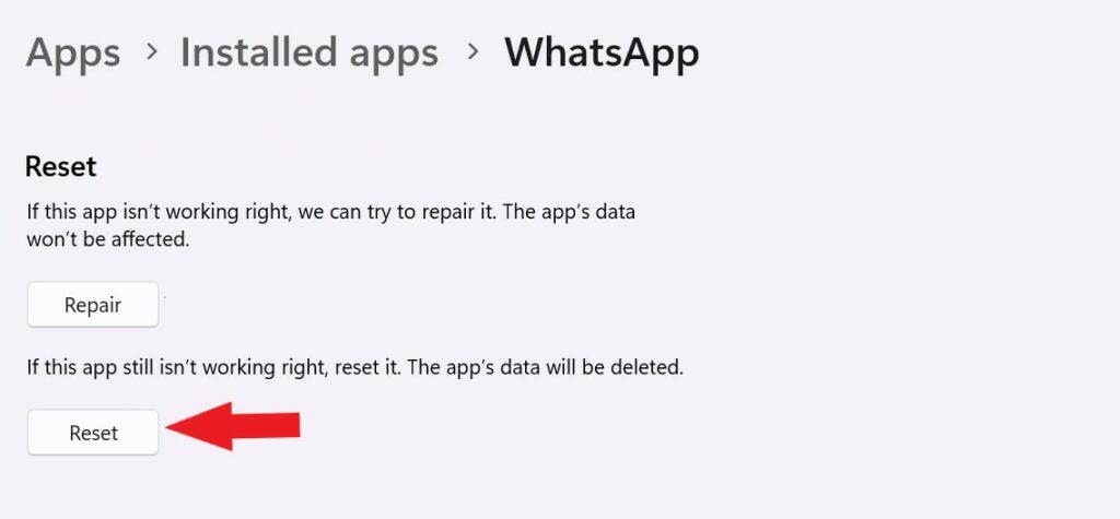 Reset WhatsApp System Files