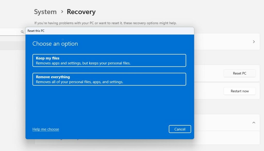 Reset Windows Operating System