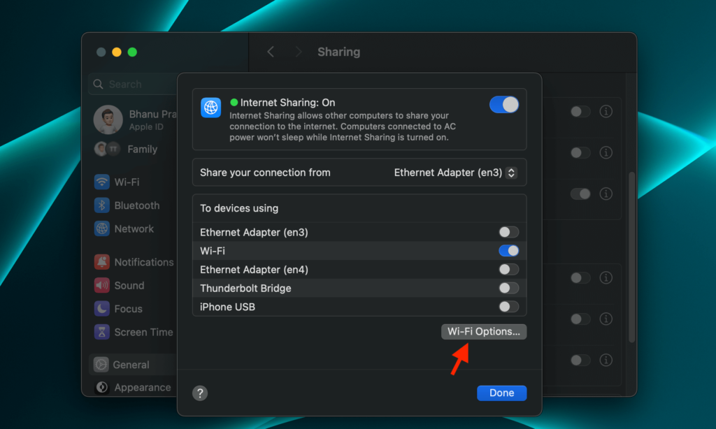 Wi-Fi Options Internet Sharing Mac