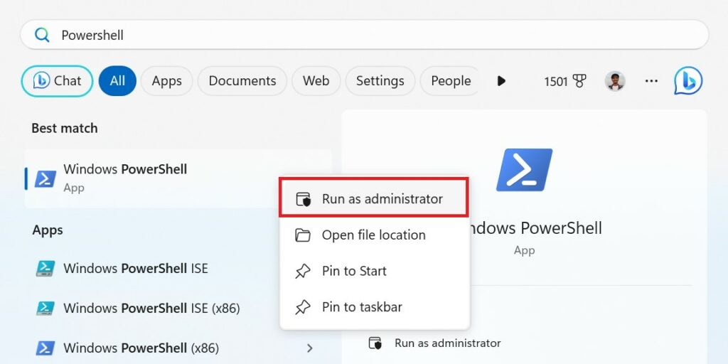 Windows PowerShell Run as Administrator
