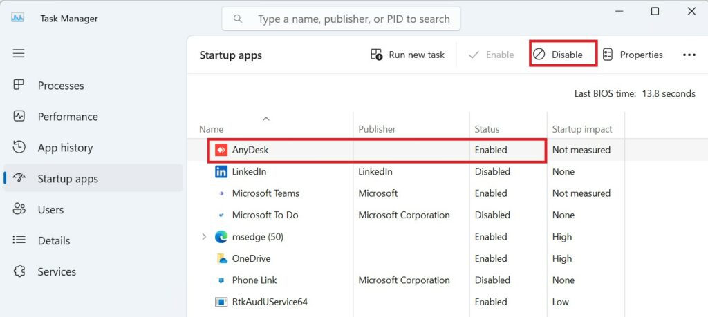 Disable Startup Apps