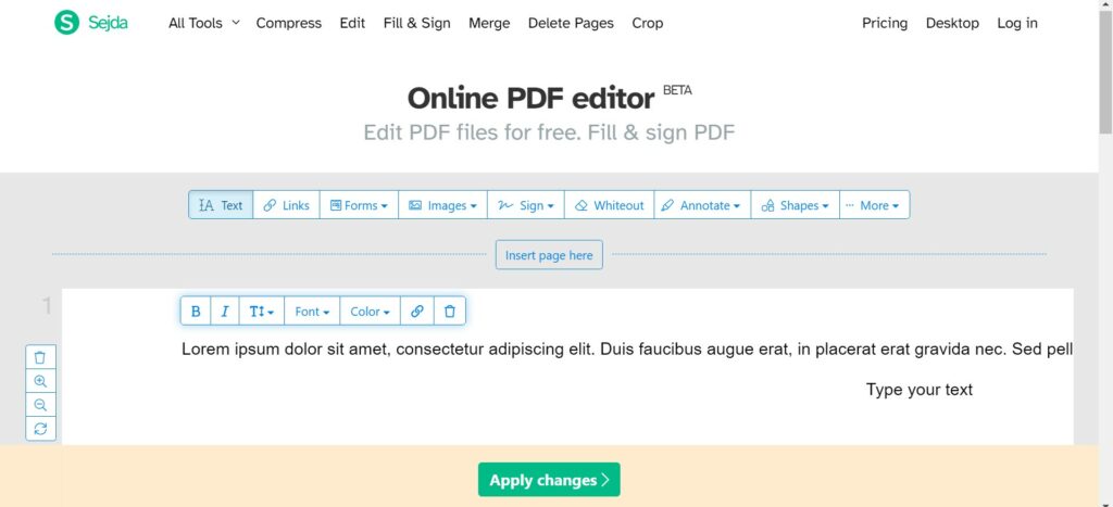 Sejda PDF Editor Interface
