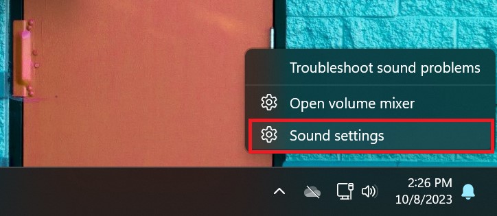Quick Menu to Open Sound Settings