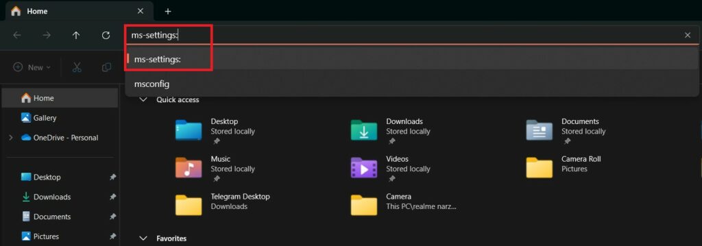 Opening Settings from File Explorer