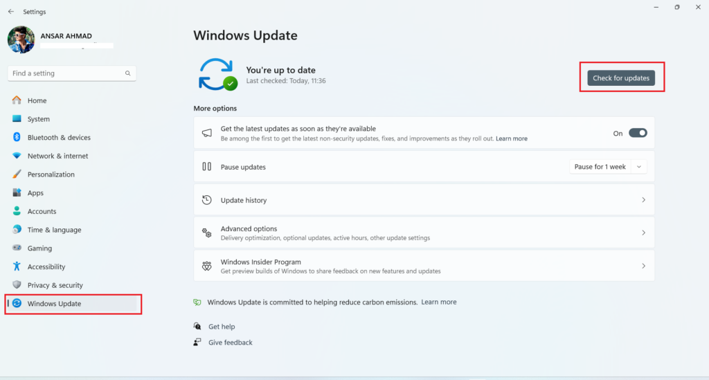 Checking Windows Update