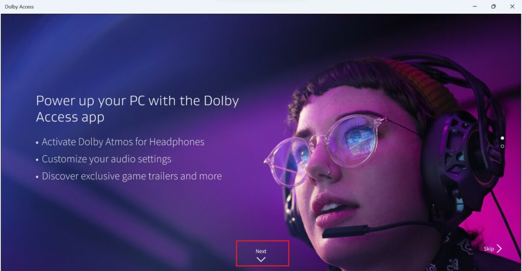 Dolby Access Welcome Screen