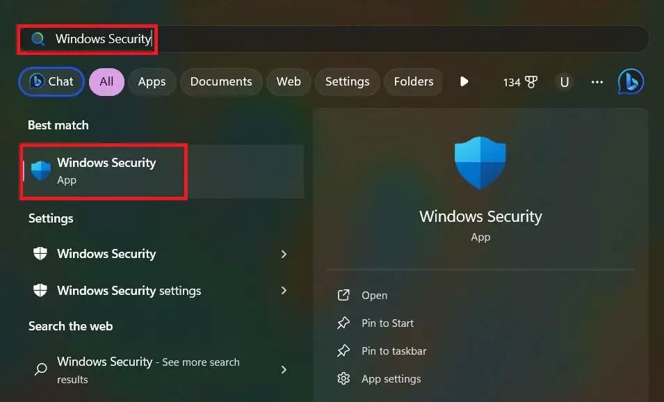 Open Windows Security