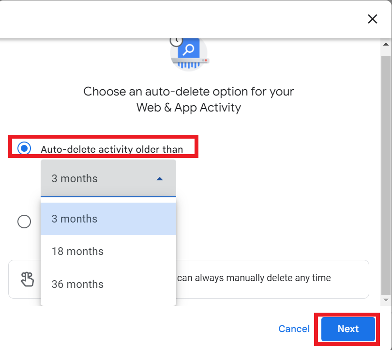 Choose Time Period to Delete Activity