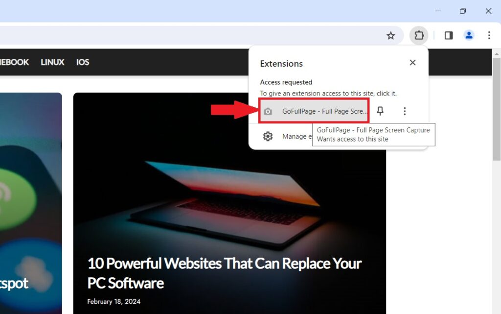 Take Screenshot in Google Chrome using Extension