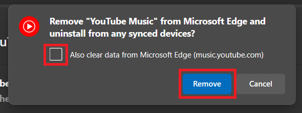 Screen Showing an Option to Remove YouTube Music PWA